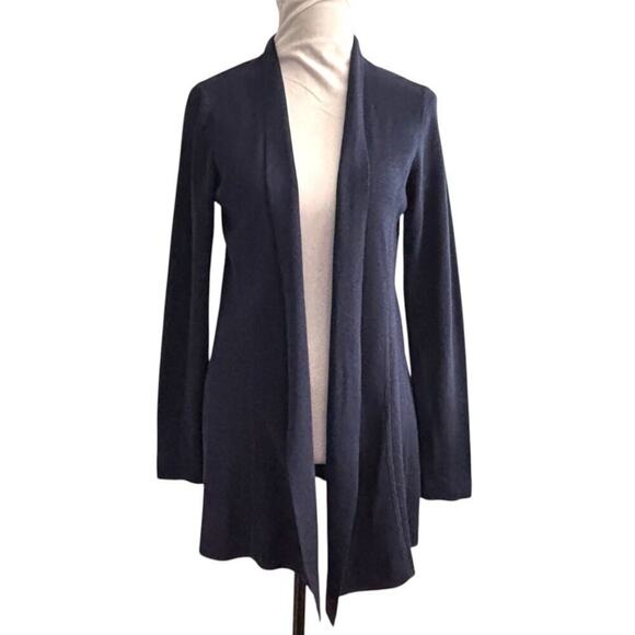 Eileen Fisher Silk Cotton Blend Drape Cardigan Navy Blue Size Medium - Picture 8 of 8